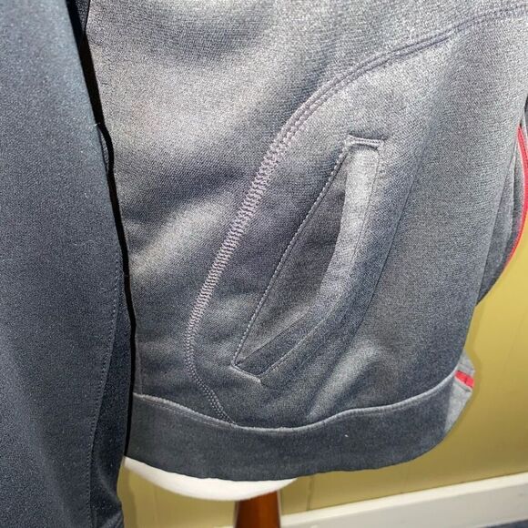 Russell men M fu zip hooded jacket w/front pockets grey black red - Picture 3 of 10